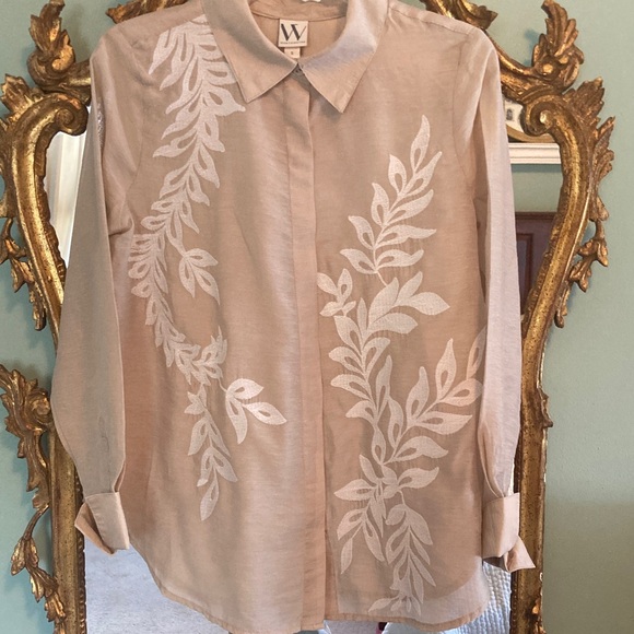 Worthington Tops - Worthington Beige Shirt with Cream Embroidery, size small